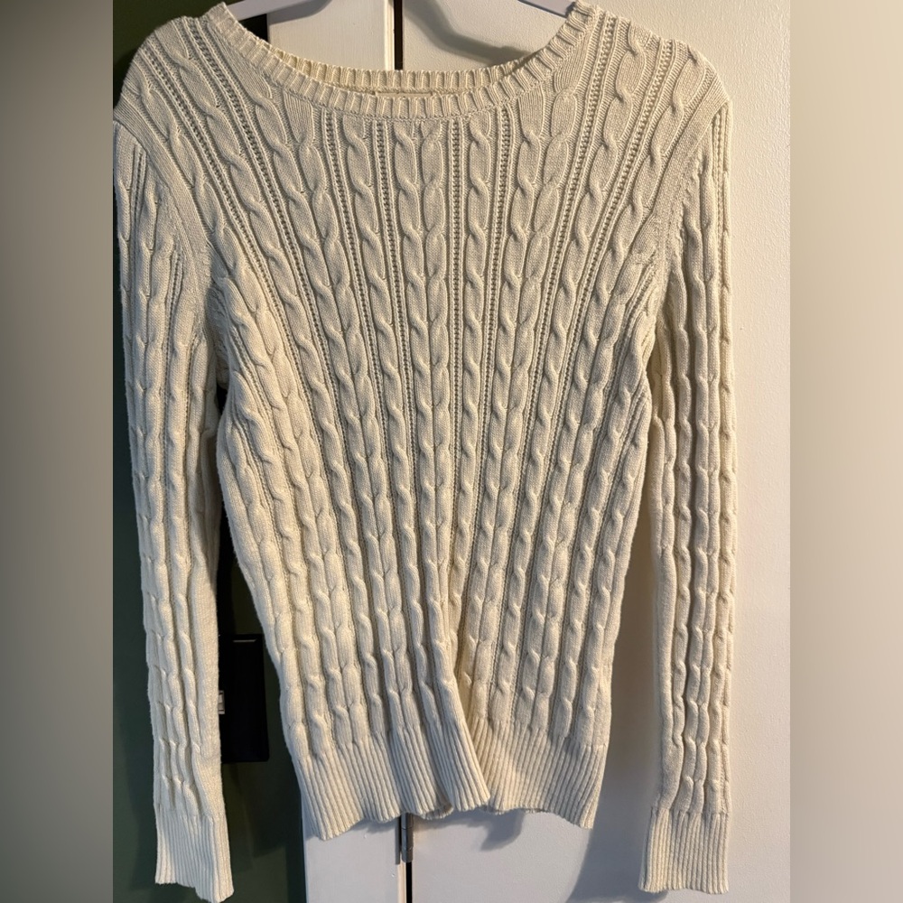 St. John's Bay Women's Cream Cable Knit Crewneck Sweater